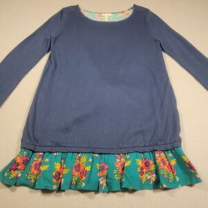 Matilda Jane Sweater Top Size XS Navy‎ Blue Floral Ruffle Hem Twist Back Boho